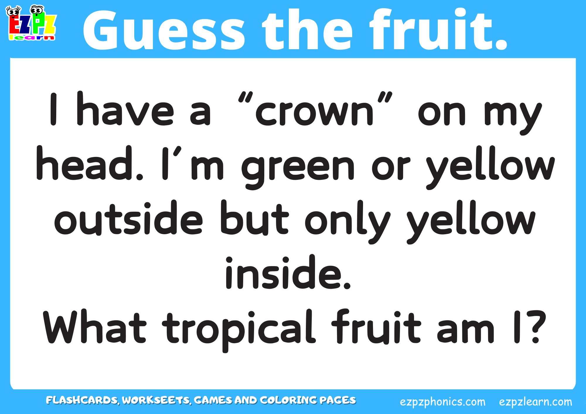 Fruit Guessing Game for Kids and ESL Students. Read the clues and then